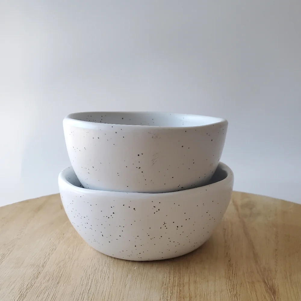 NEW Threshold Minimalist Speckled Organic Shape Oval Round Small Dipping Bowls